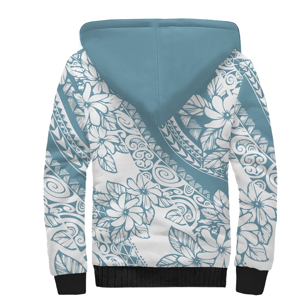 Polynesia Sherpa Hoodie Polynesian Tropical Flowers Blue Pastel Vibes - Wonder Print Shop