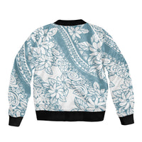 Polynesia Sleeve Zip Bomber Jacket Polynesian Tropical Flowers Blue Pastel Vibes - Wonder Print Shop