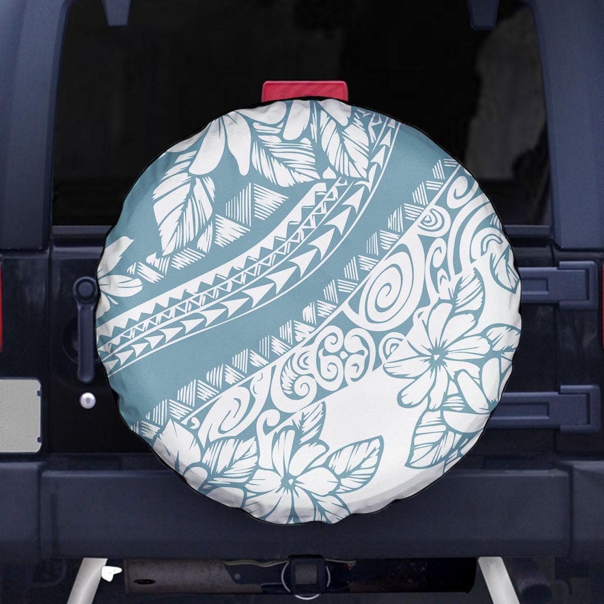 Polynesia Spare Tire Cover Polynesian Tropical Flowers Blue Pastel Vibes - Wonder Print Shop