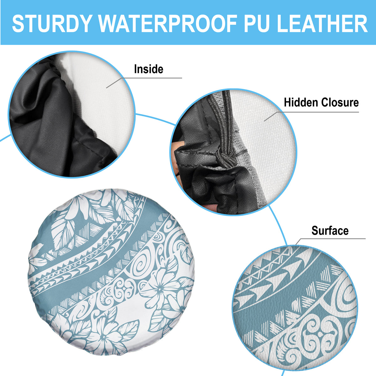 Polynesia Spare Tire Cover Polynesian Tropical Flowers Blue Pastel Vibes - Wonder Print Shop