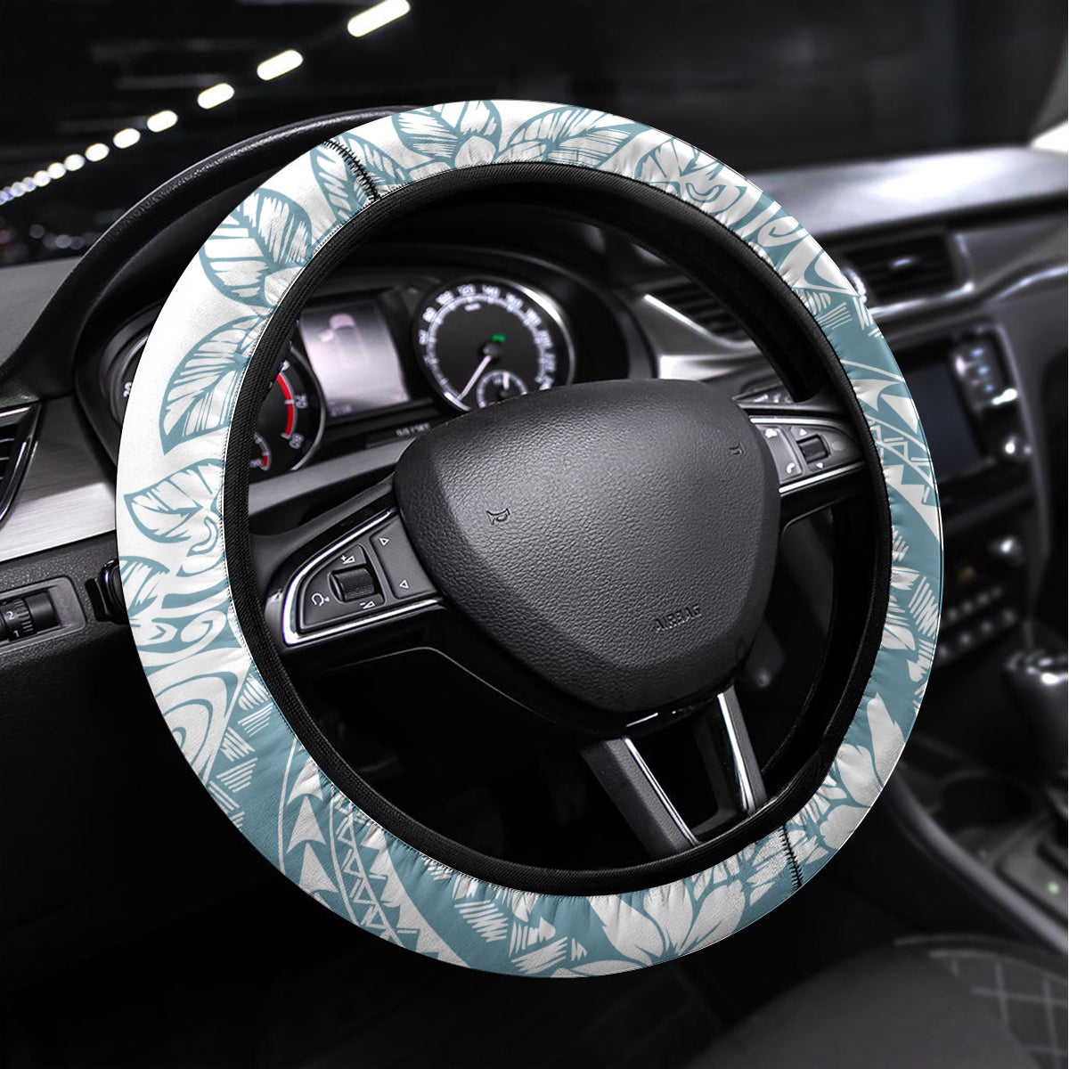 Polynesia Steering Wheel Cover Polynesian Tropical Flowers Blue Pastel Vibes - Wonder Print Shop