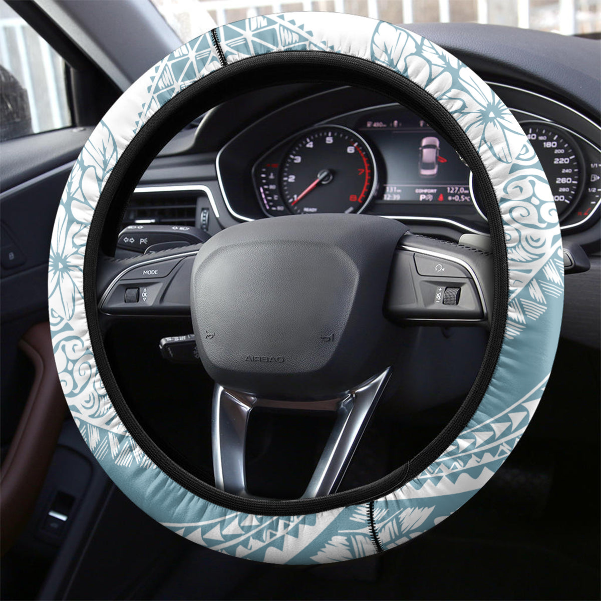 Polynesia Steering Wheel Cover Polynesian Tropical Flowers Blue Pastel Vibes - Wonder Print Shop