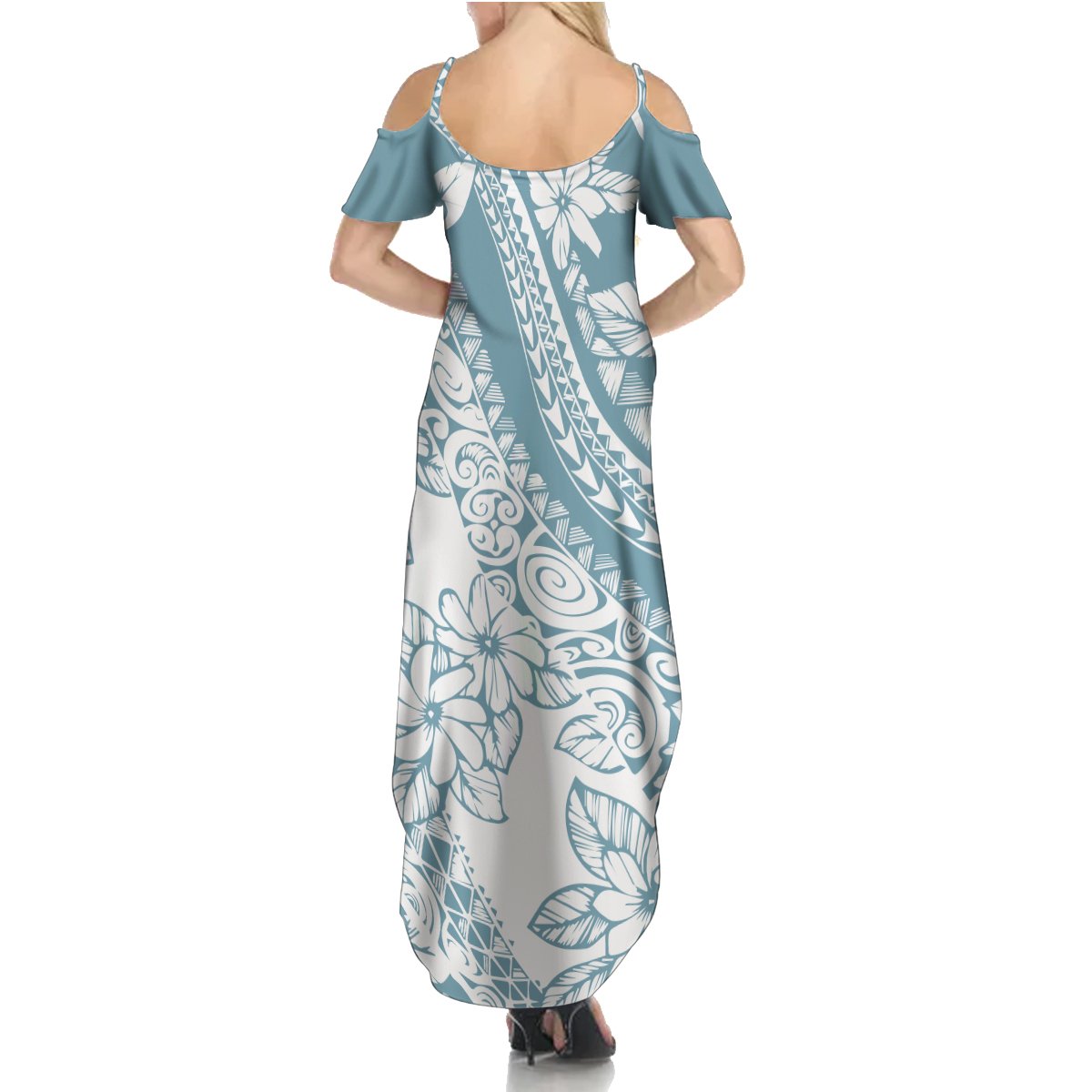 Polynesia Summer Maxi Dress Polynesian Tropical Flowers Blue Pastel Vibes - Wonder Print Shop