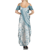 Polynesia Summer Maxi Dress Polynesian Tropical Flowers Blue Pastel Vibes - Wonder Print Shop