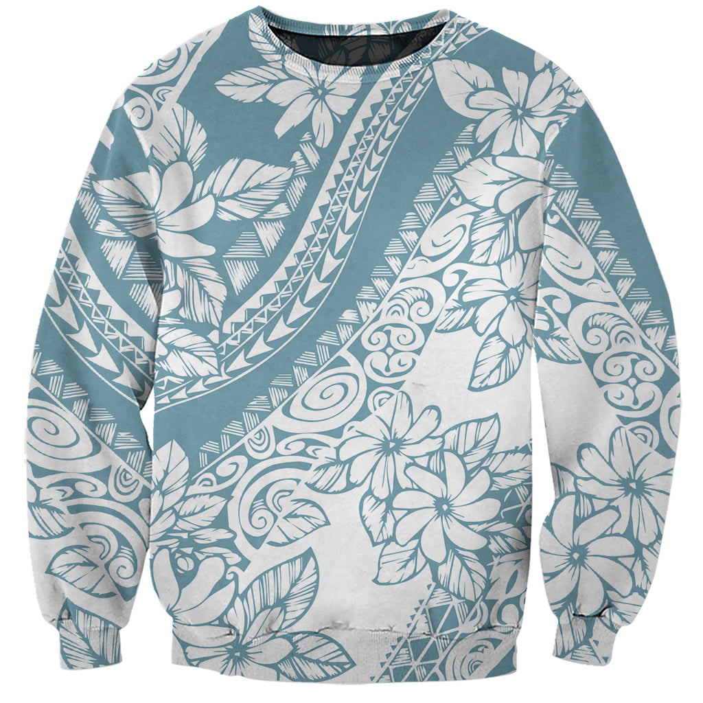 Polynesia Sweatshirt Polynesian Tropical Flowers Blue Pastel Vibes - Wonder Print Shop