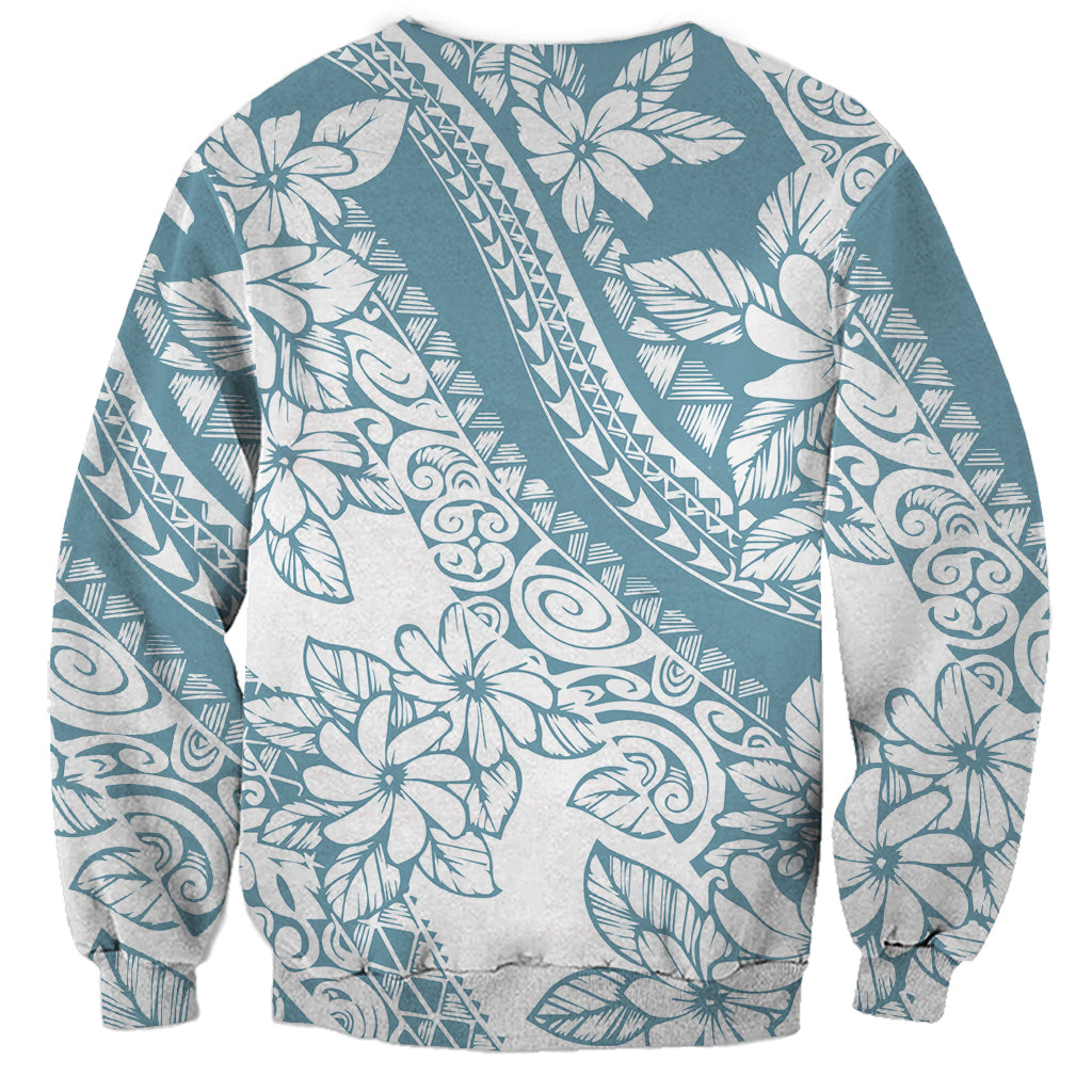 Polynesia Sweatshirt Polynesian Tropical Flowers Blue Pastel Vibes - Wonder Print Shop