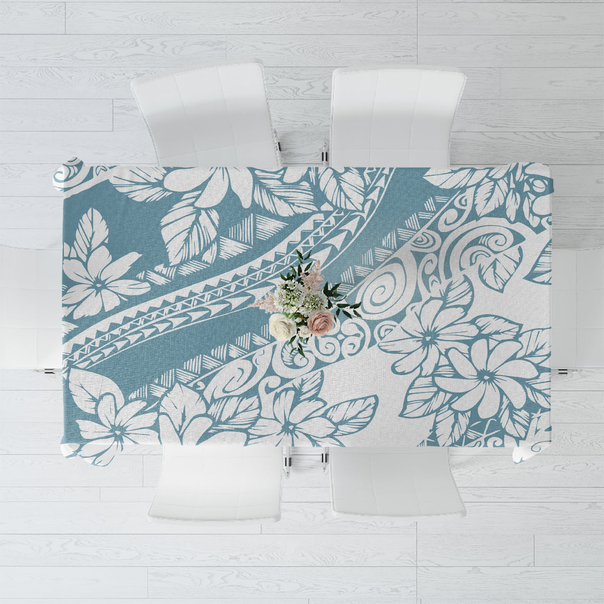 Polynesia Tablecloth Polynesian Tropical Flowers Blue Pastel Vibes - Wonder Print Shop