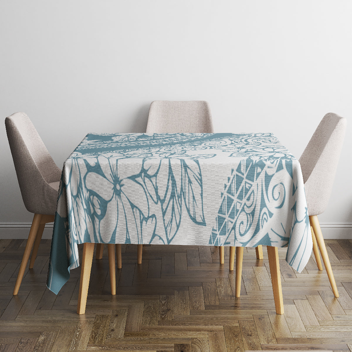 Polynesia Tablecloth Polynesian Tropical Flowers Blue Pastel Vibes - Wonder Print Shop