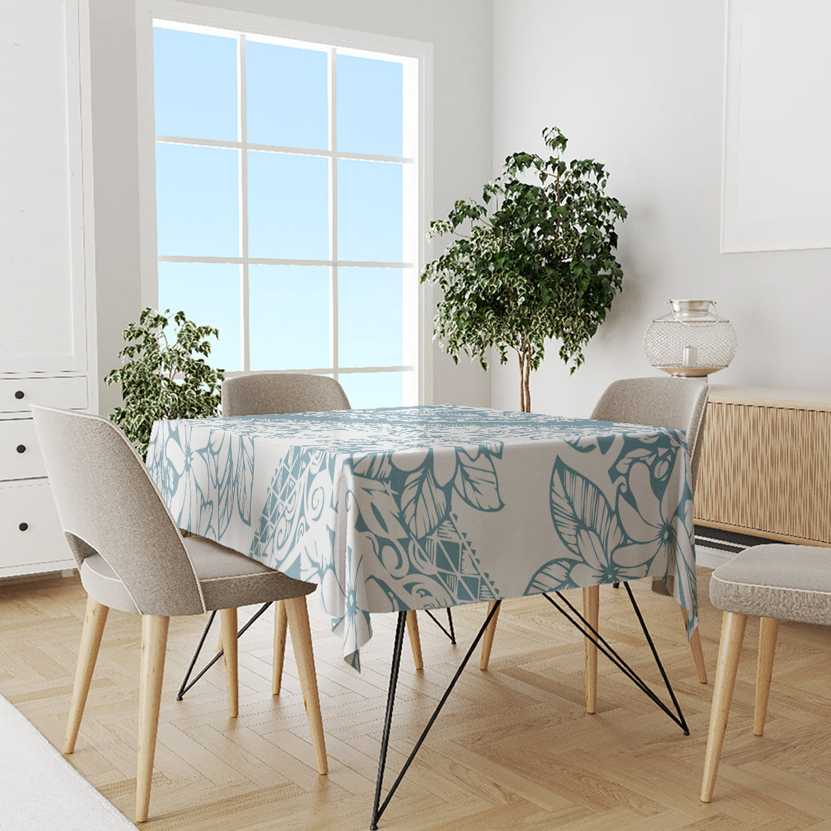 Polynesia Tablecloth Polynesian Tropical Flowers Blue Pastel Vibes - Wonder Print Shop