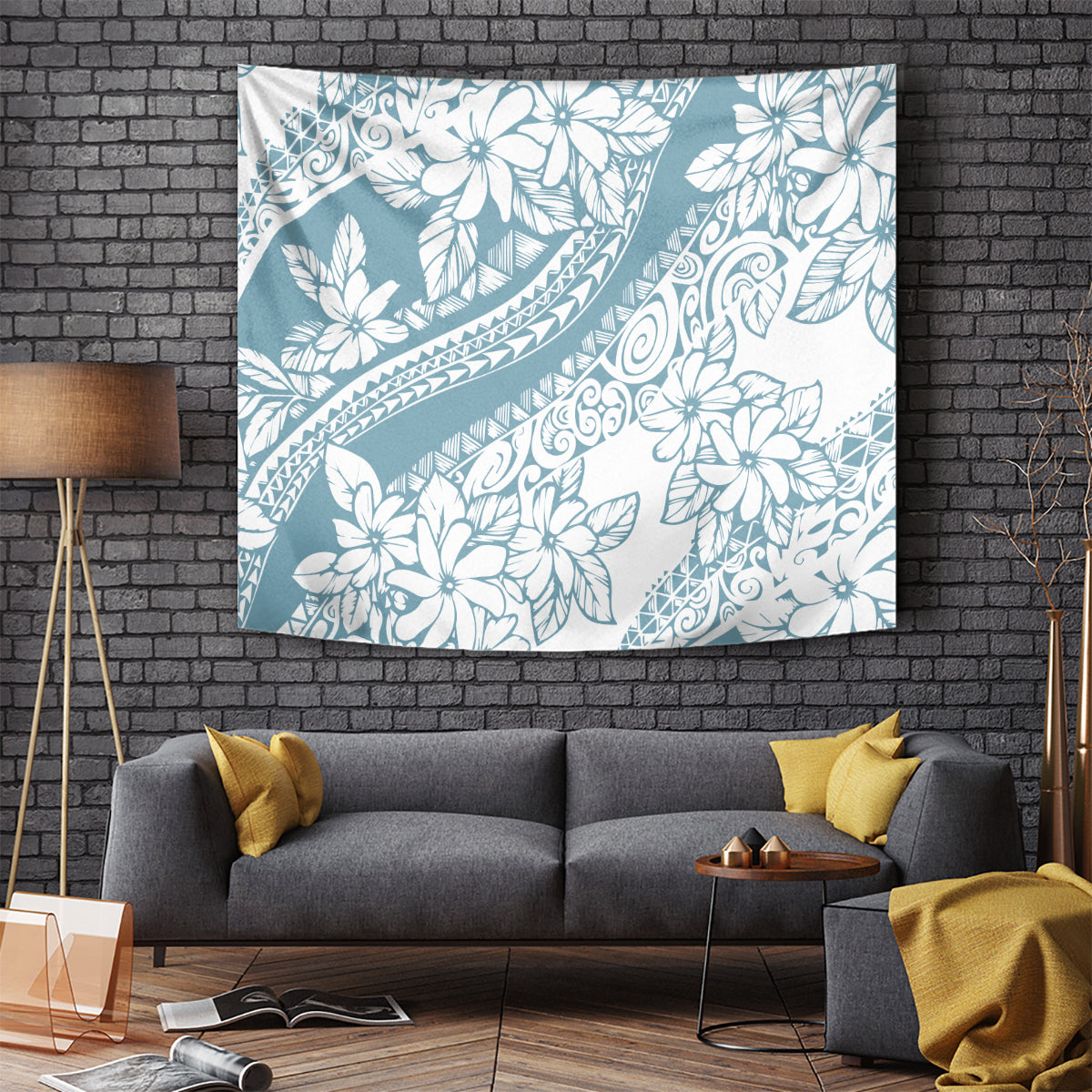 Polynesia Tapestry Polynesian Tropical Flowers Blue Pastel Vibes - Wonder Print Shop