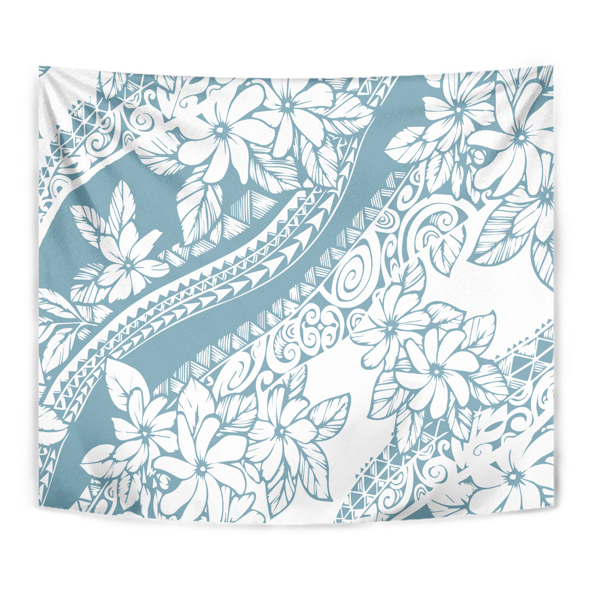 Polynesia Tapestry Polynesian Tropical Flowers Blue Pastel Vibes - Wonder Print Shop