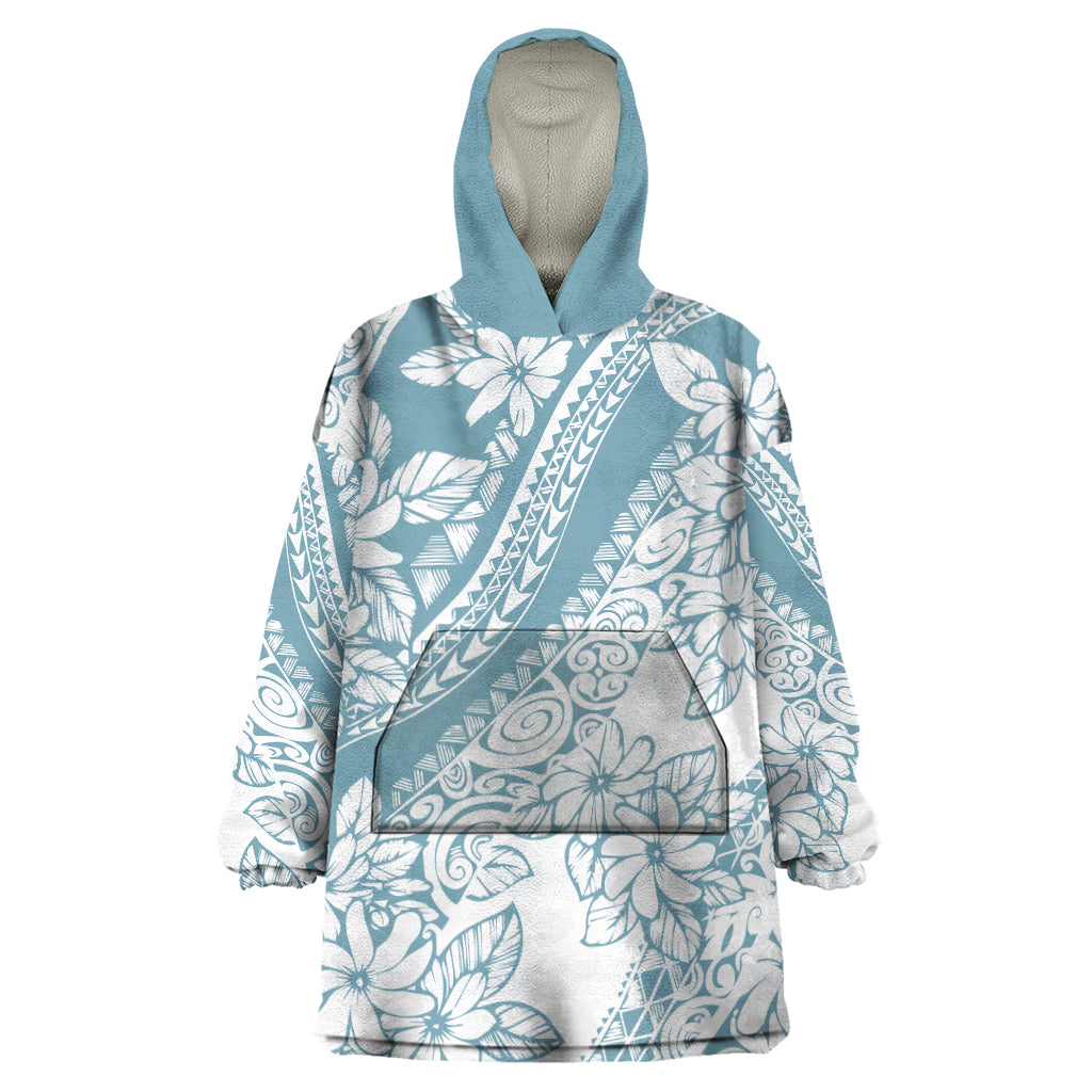 Polynesia Wearable Blanket Hoodie Polynesian Tropical Flowers Blue Pastel Vibes - Wonder Print Shop