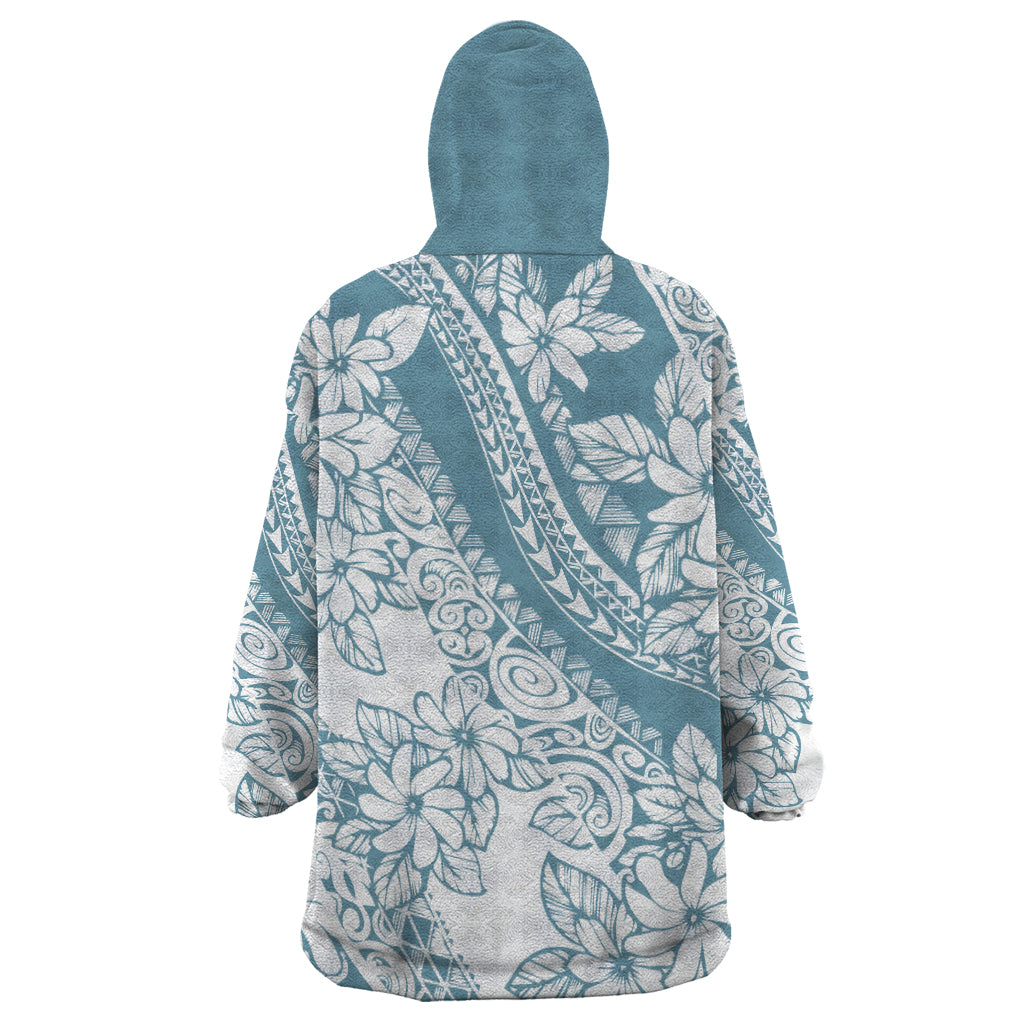 Polynesia Wearable Blanket Hoodie Polynesian Tropical Flowers Blue Pastel Vibes - Wonder Print Shop