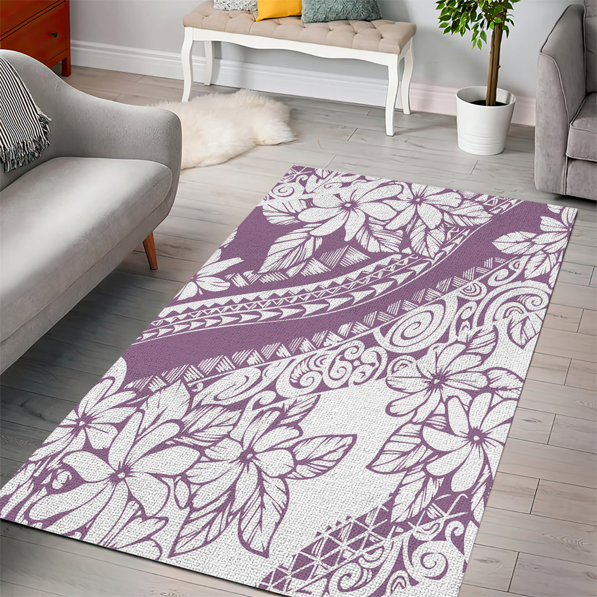 Polynesia Area Rug Polynesian Tropical Flowers Purple Pastel Vibes - Wonder Print Shop