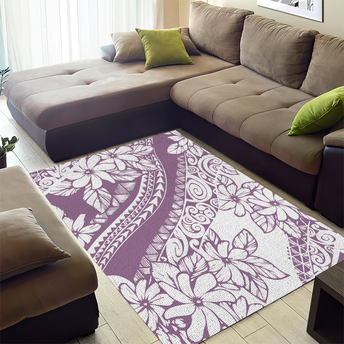 Polynesia Area Rug Polynesian Tropical Flowers Purple Pastel Vibes - Wonder Print Shop