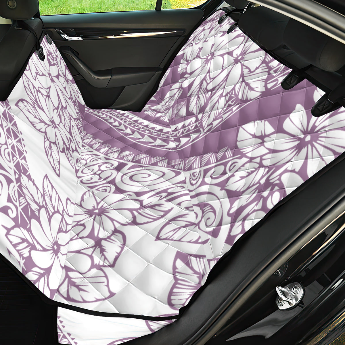 Polynesia Back Car Seat Cover Polynesian Tropical Flowers Purple Pastel Vibes - Wonder Print Shop