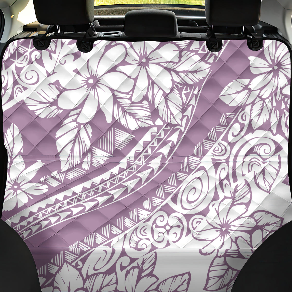 Polynesia Back Car Seat Cover Polynesian Tropical Flowers Purple Pastel Vibes - Wonder Print Shop