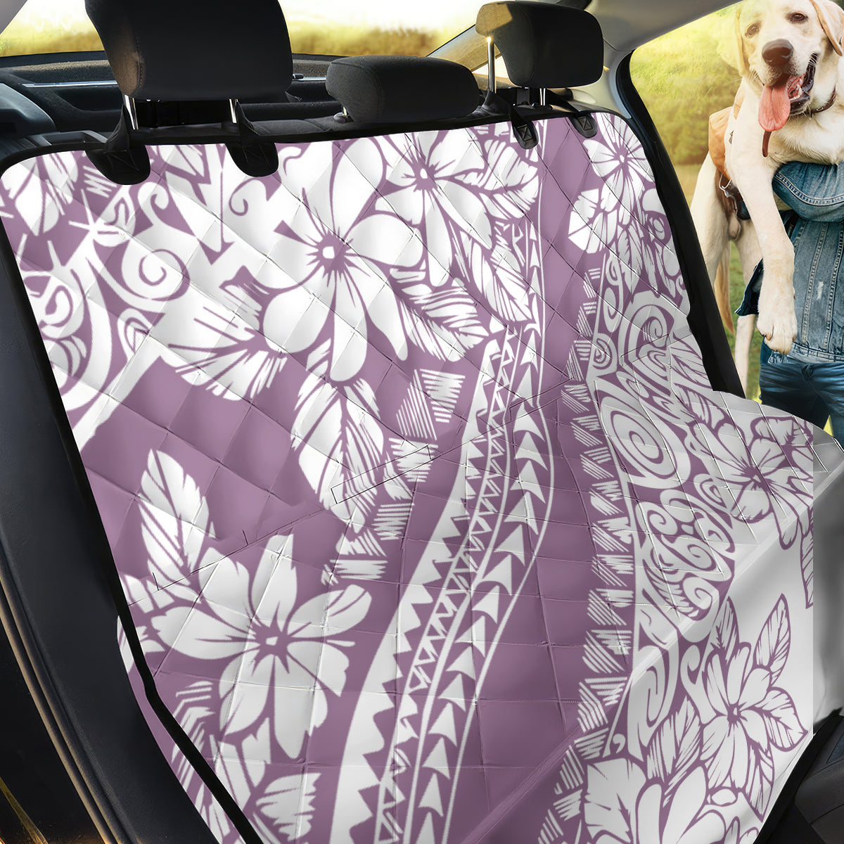 Polynesia Back Car Seat Cover Polynesian Tropical Flowers Purple Pastel Vibes - Wonder Print Shop