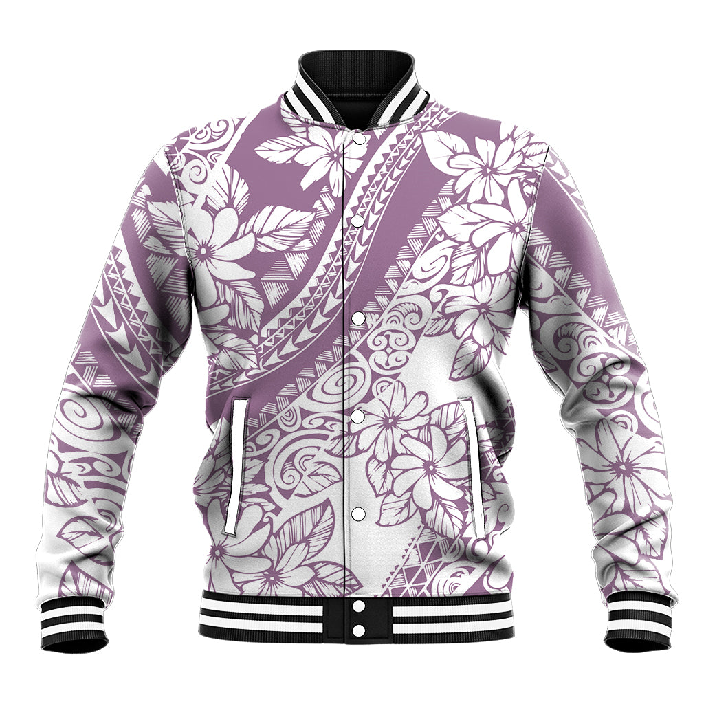Polynesia Baseball Jacket Polynesian Tropical Flowers Purple Pastel Vibes - Wonder Print Shop