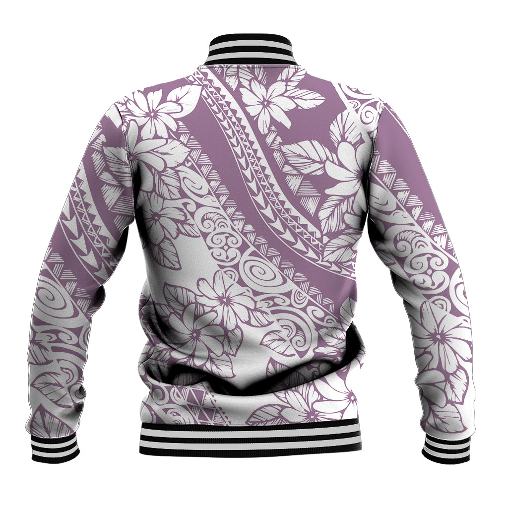 Polynesia Baseball Jacket Polynesian Tropical Flowers Purple Pastel Vibes - Wonder Print Shop