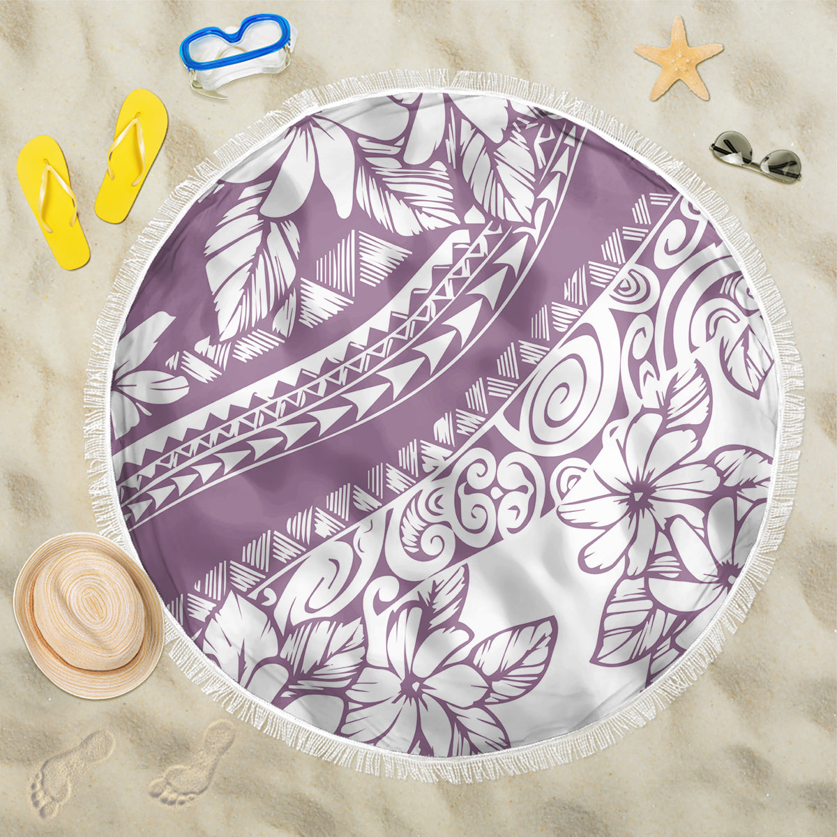 Polynesia Beach Blanket Polynesian Tropical Flowers Purple Pastel Vibes - Wonder Print Shop
