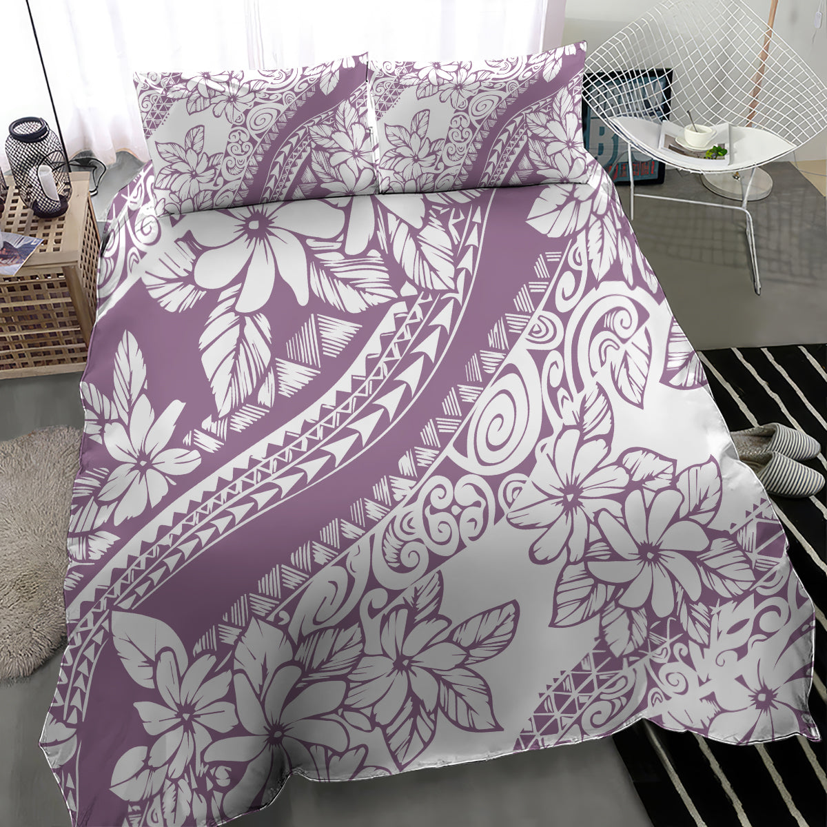 Polynesia Bedding Set Polynesian Tropical Flowers Purple Pastel Vibes - Wonder Print Shop