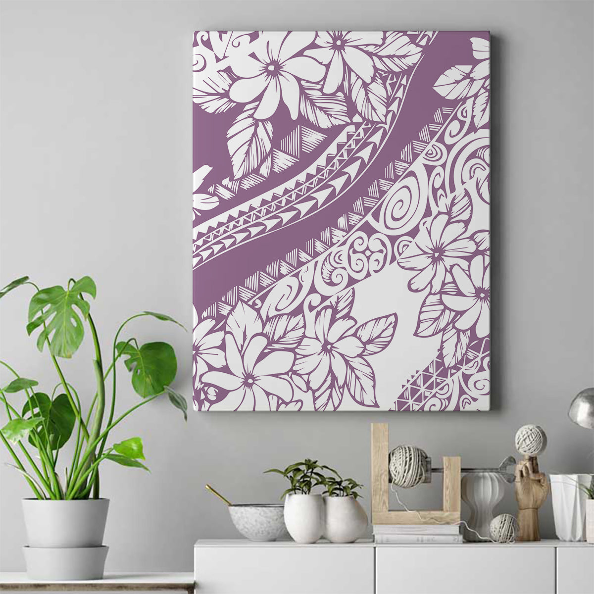 Polynesia Canvas Wall Art Polynesian Tropical Flowers Purple Pastel Vibes - Wonder Print Shop