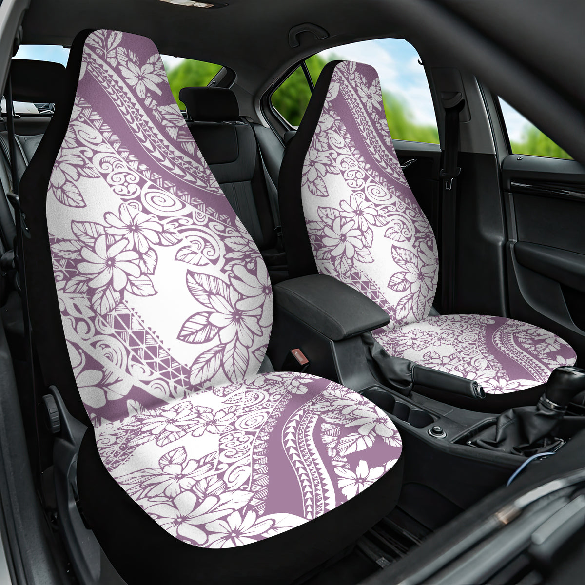 Polynesia Car Seat Cover Polynesian Tropical Flowers Purple Pastel Vibes - Wonder Print Shop