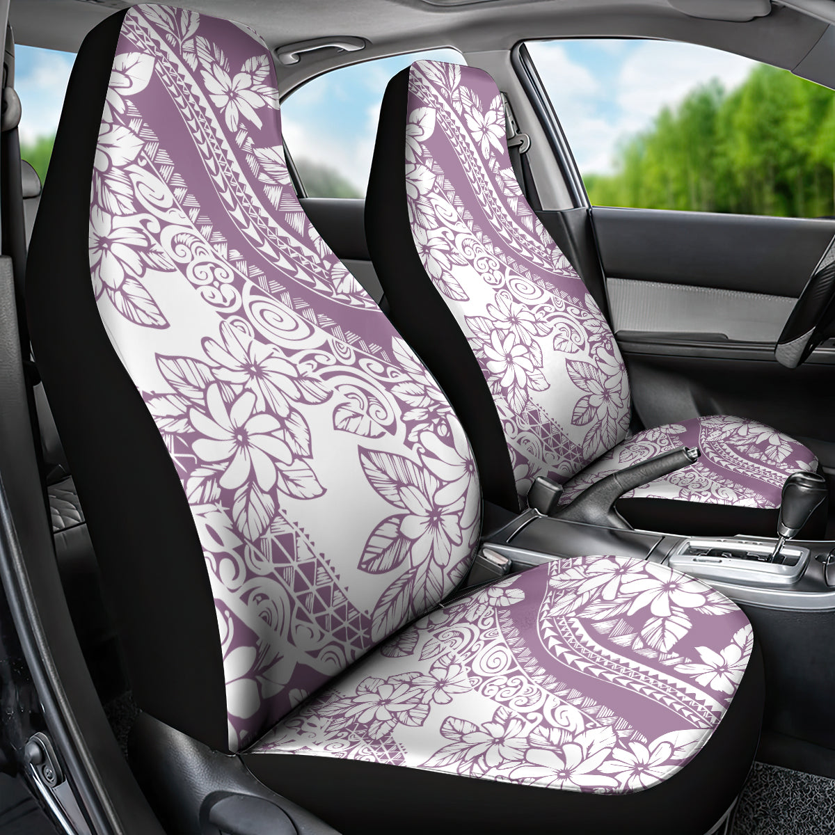 Polynesia Car Seat Cover Polynesian Tropical Flowers Purple Pastel Vibes - Wonder Print Shop