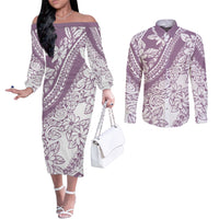 polynesia-couples-matching-off-the-shoulder-long-sleeve-dress-and-long-sleeve-button-shirts-polynesian-tropical-flowers-purple-pastel-vibes