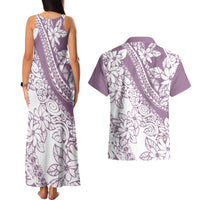 Polynesia Couples Matching Tank Maxi Dress and Hawaiian Shirt Polynesian Tropical Flowers Purple Pastel Vibes - Wonder Print Shop