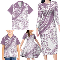 Polynesia Family Matching Long Sleeve Bodycon Dress and Hawaiian Shirt Polynesian Tropical Flowers Purple Pastel Vibes - Wonder Print Shop