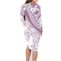 Polynesia Family Matching Long Sleeve Bodycon Dress and Hawaiian Shirt Polynesian Tropical Flowers Purple Pastel Vibes - Wonder Print Shop
