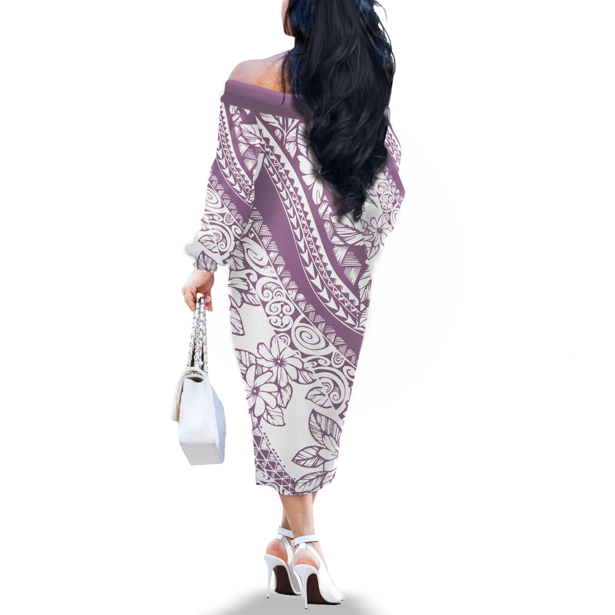 Polynesia Family Matching Off Shoulder Long Sleeve Dress and Hawaiian Shirt Polynesian Tropical Flowers Purple Pastel Vibes - Wonder Print Shop