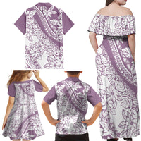Polynesia Family Matching Off Shoulder Maxi Dress and Hawaiian Shirt Polynesian Tropical Flowers Purple Pastel Vibes - Wonder Print Shop