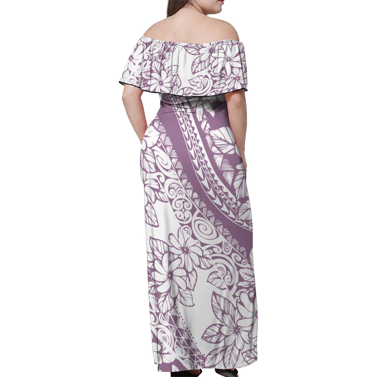 Polynesia Family Matching Off Shoulder Maxi Dress and Hawaiian Shirt Polynesian Tropical Flowers Purple Pastel Vibes - Wonder Print Shop