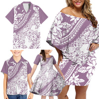 Polynesia Family Matching Off Shoulder Short Dress and Hawaiian Shirt Polynesian Tropical Flowers Purple Pastel Vibes - Wonder Print Shop