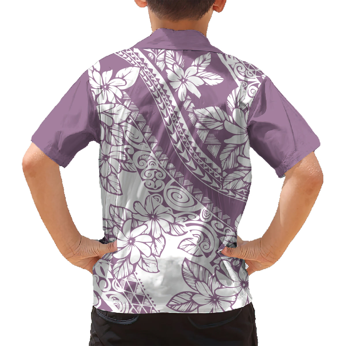 Polynesia Family Matching Short Sleeve Bodycon Dress and Hawaiian Shirt Polynesian Tropical Flowers Purple Pastel Vibes - Wonder Print Shop