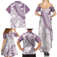 Polynesia Family Matching Summer Maxi Dress and Hawaiian Shirt Polynesian Tropical Flowers Purple Pastel Vibes - Wonder Print Shop