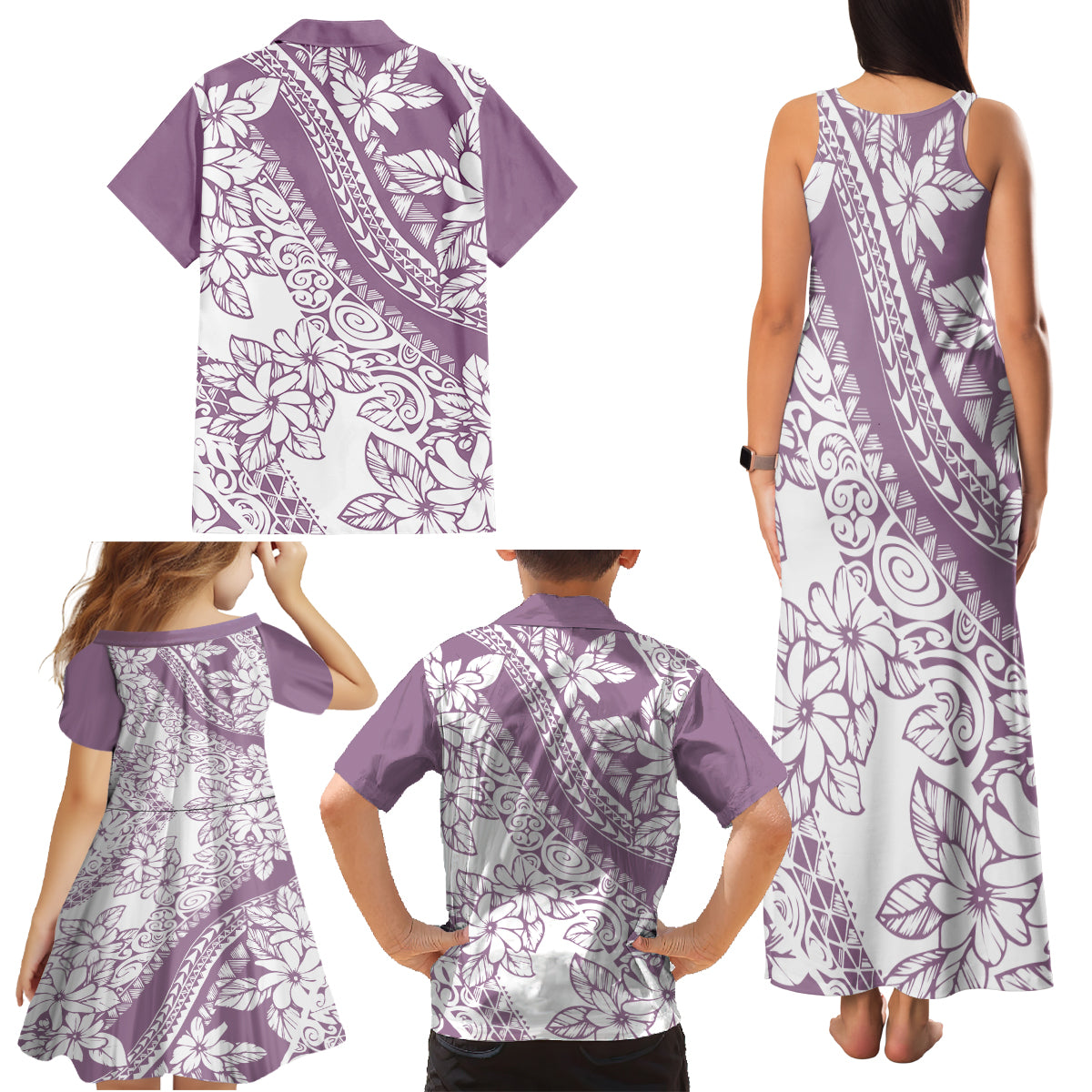 Polynesia Family Matching Tank Maxi Dress and Hawaiian Shirt Polynesian Tropical Flowers Purple Pastel Vibes - Wonder Print Shop