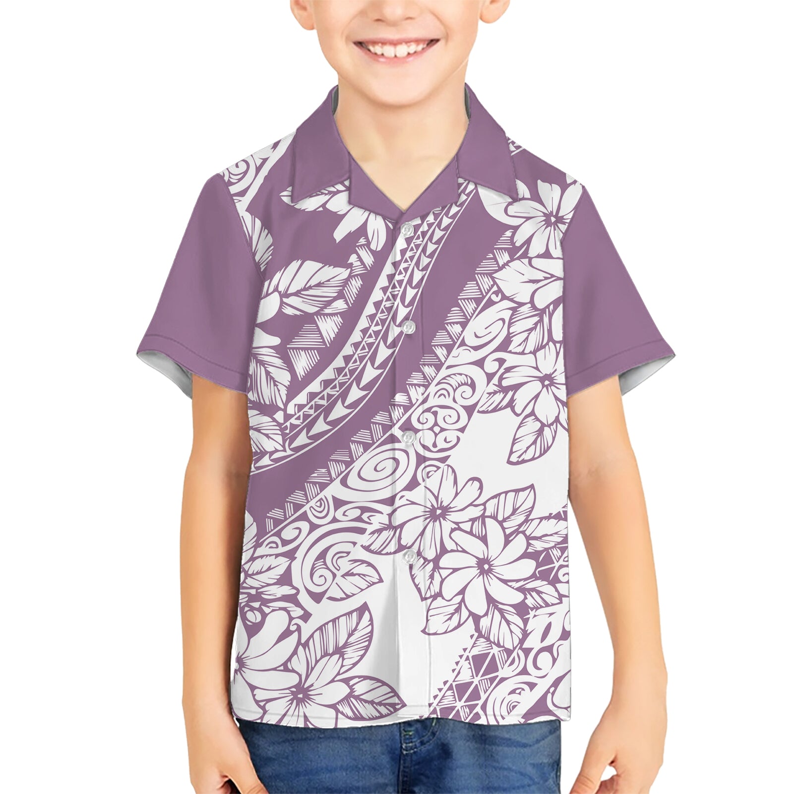 Polynesia Kid Hawaiian Shirt Polynesian Tropical Flowers Purple Pastel Vibes - Wonder Print Shop