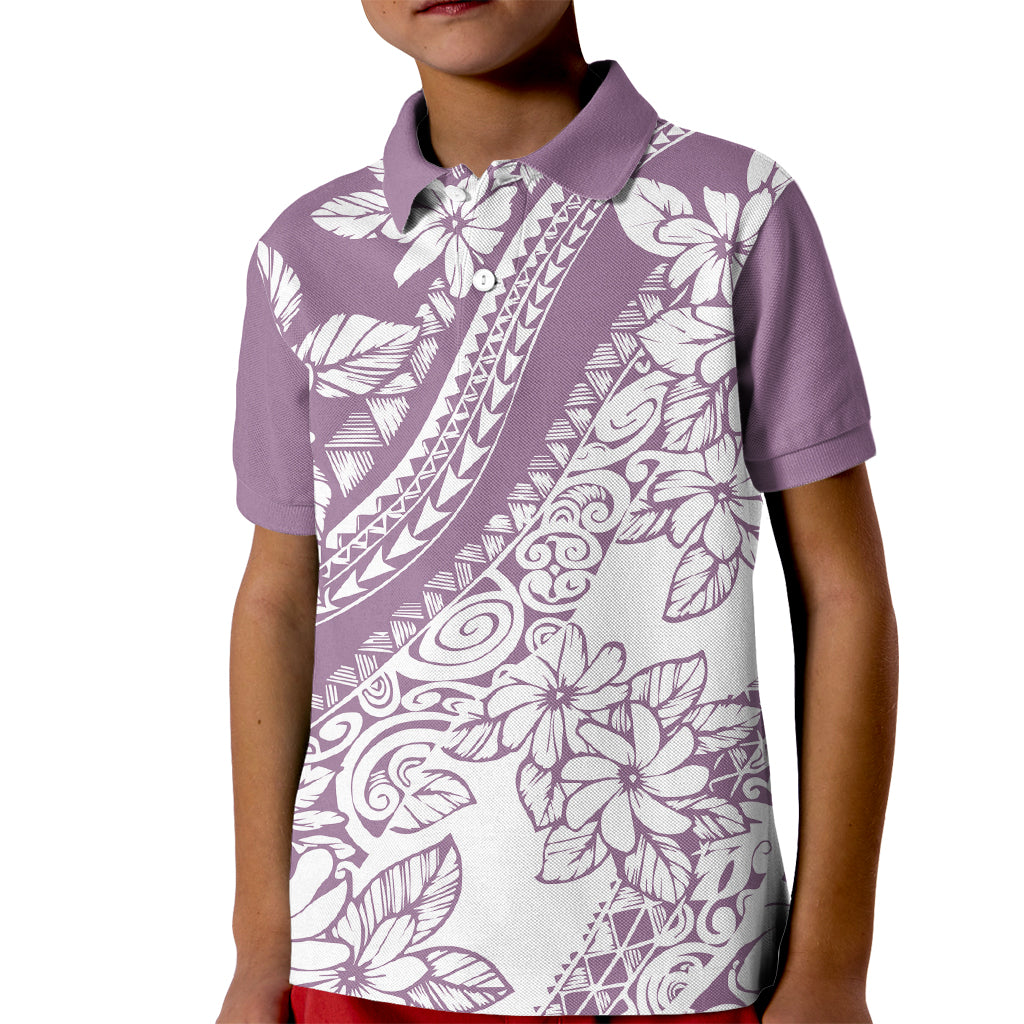 Polynesia Kid Polo Shirt Polynesian Tropical Flowers Purple Pastel Vibes - Wonder Print Shop