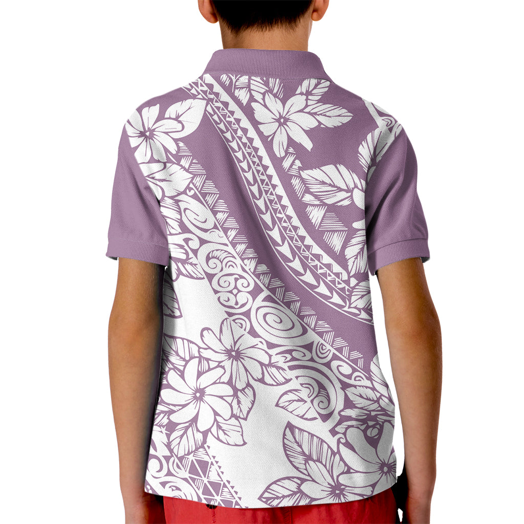 Polynesia Kid Polo Shirt Polynesian Tropical Flowers Purple Pastel Vibes - Wonder Print Shop