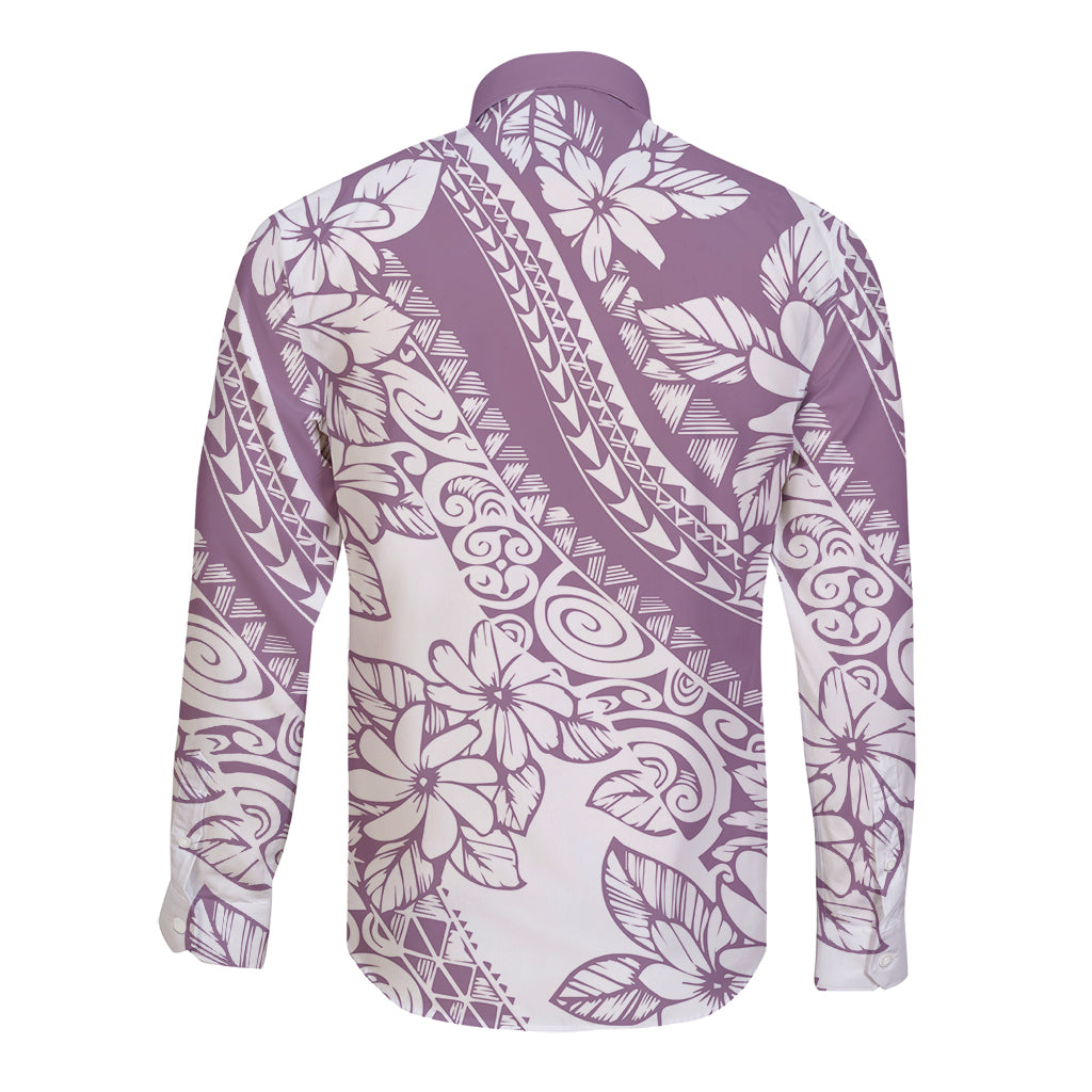 Polynesia Long Sleeve Button Shirt Polynesian Tropical Flowers Purple Pastel Vibes - Wonder Print Shop