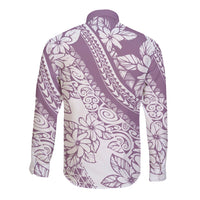 Polynesia Long Sleeve Button Shirt Polynesian Tropical Flowers Purple Pastel Vibes - Wonder Print Shop