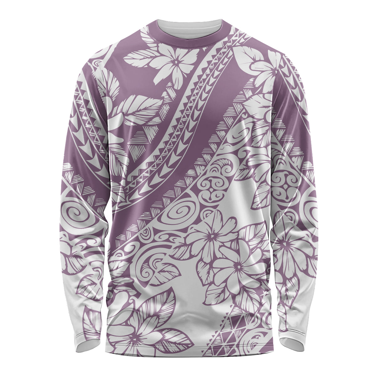 Polynesia Long Sleeve Shirt Polynesian Tropical Flowers Purple Pastel Vibes - Wonder Print Shop