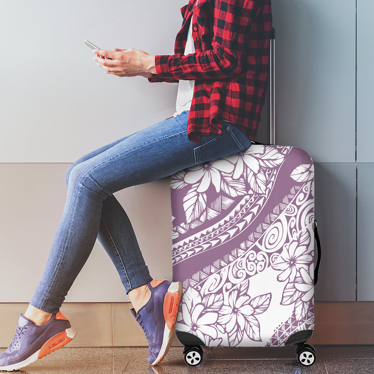 Polynesia Luggage Cover Polynesian Tropical Flowers Purple Pastel Vibes - Wonder Print Shop
