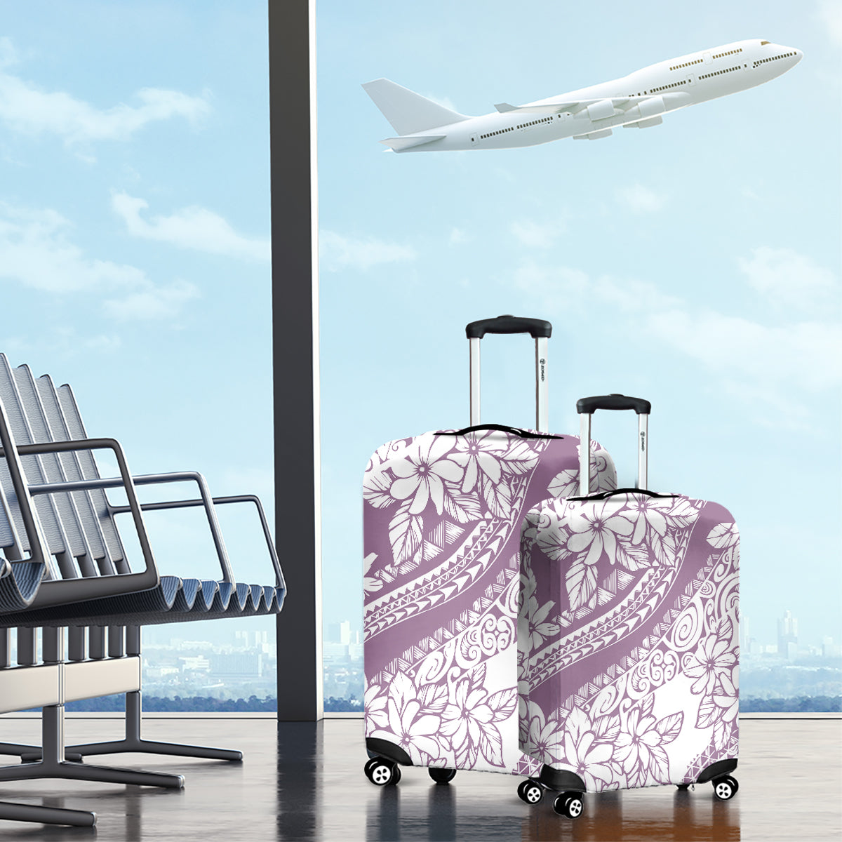 Polynesia Luggage Cover Polynesian Tropical Flowers Purple Pastel Vibes - Wonder Print Shop