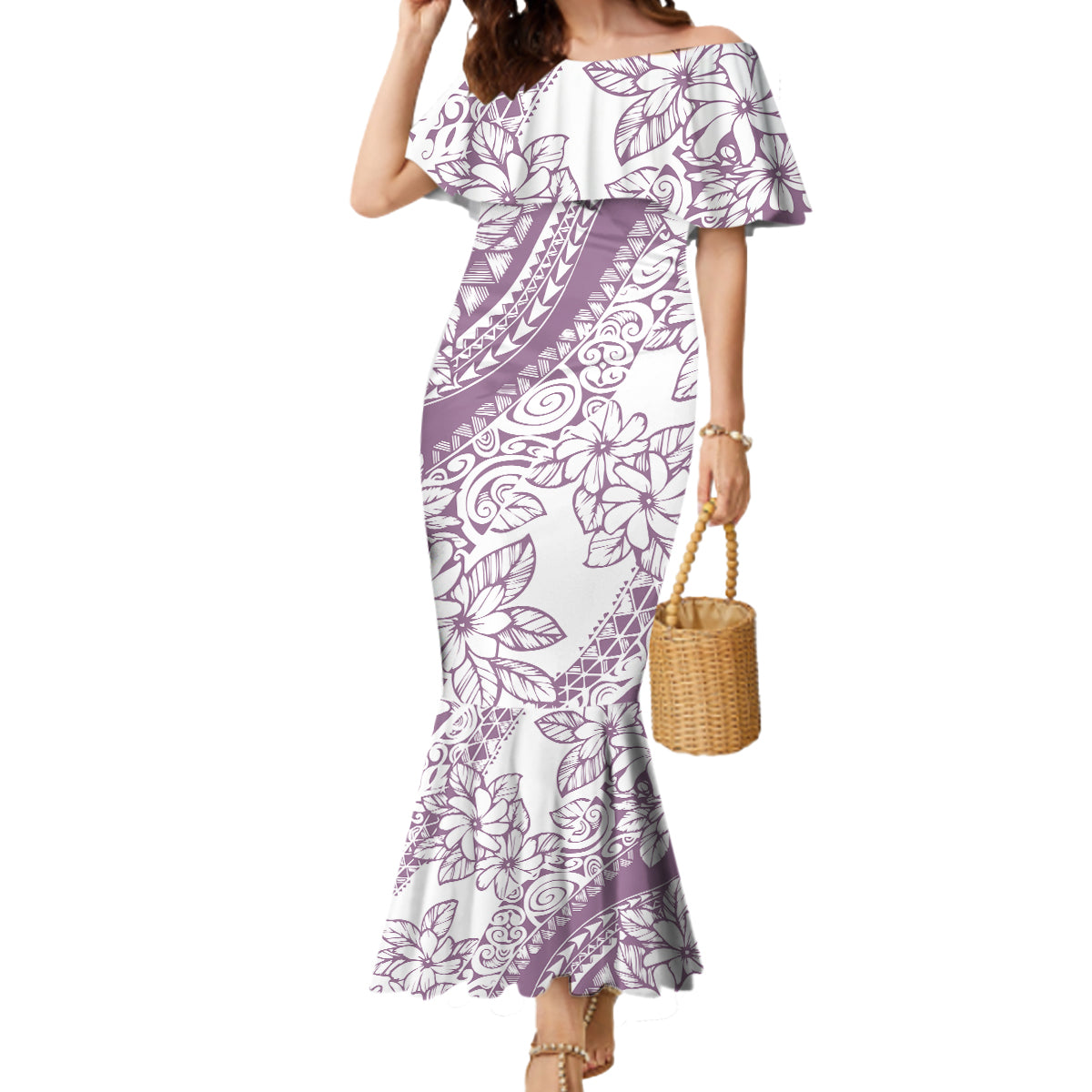 Polynesia Mermaid Dress Polynesian Tropical Flowers Purple Pastel Vibes - Wonder Print Shop