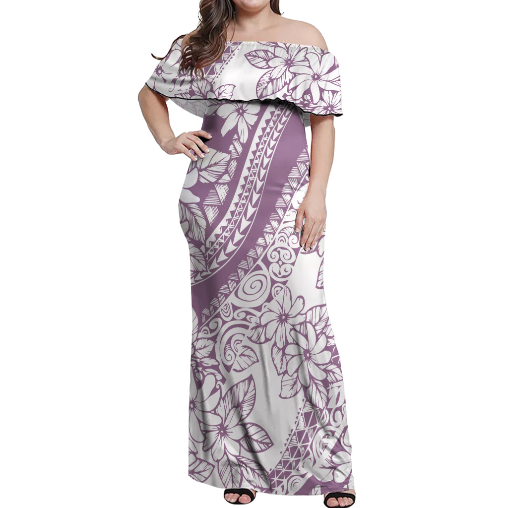 Polynesia Off Shoulder Maxi Dress Polynesian Tropical Flowers Purple Pastel Vibes - Wonder Print Shop